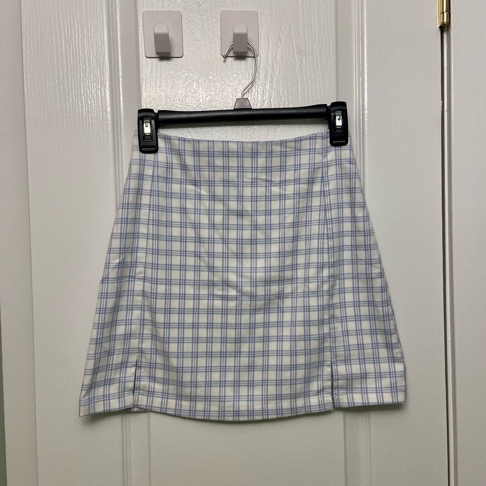 Brandy Melville Blue and White Plaid Mini Skirt